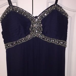 Strapless navy blue prom dress